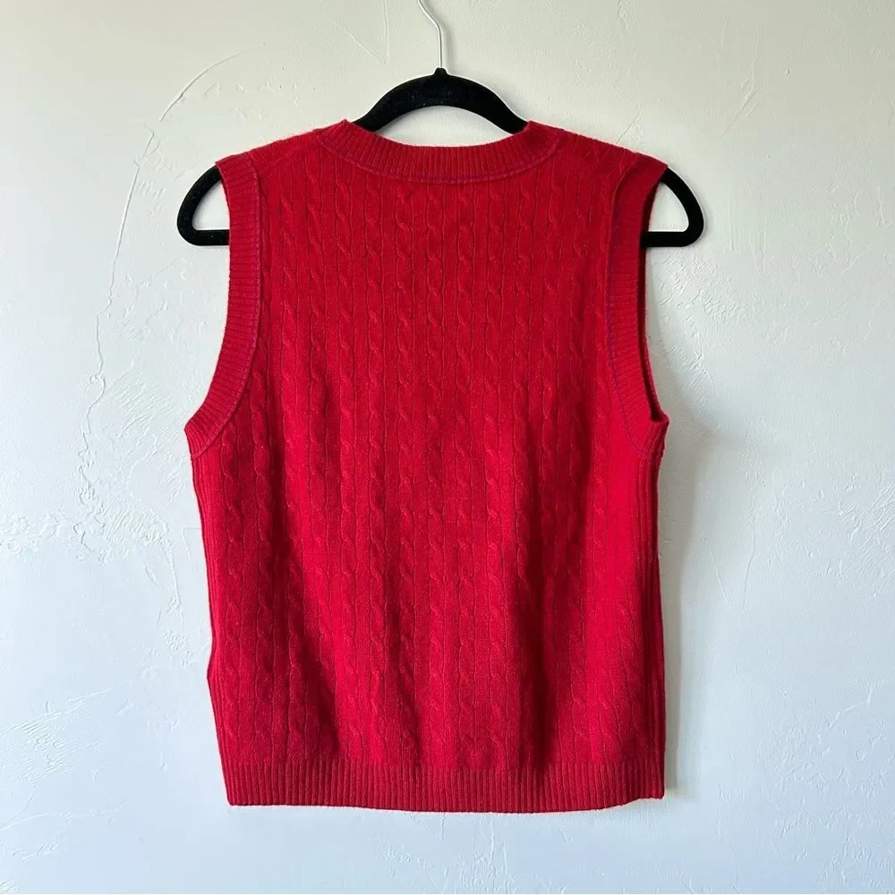 J. Crew Cashmere Cable Knit Sweater Shell Contrast Trim Red Preppy Fisherman